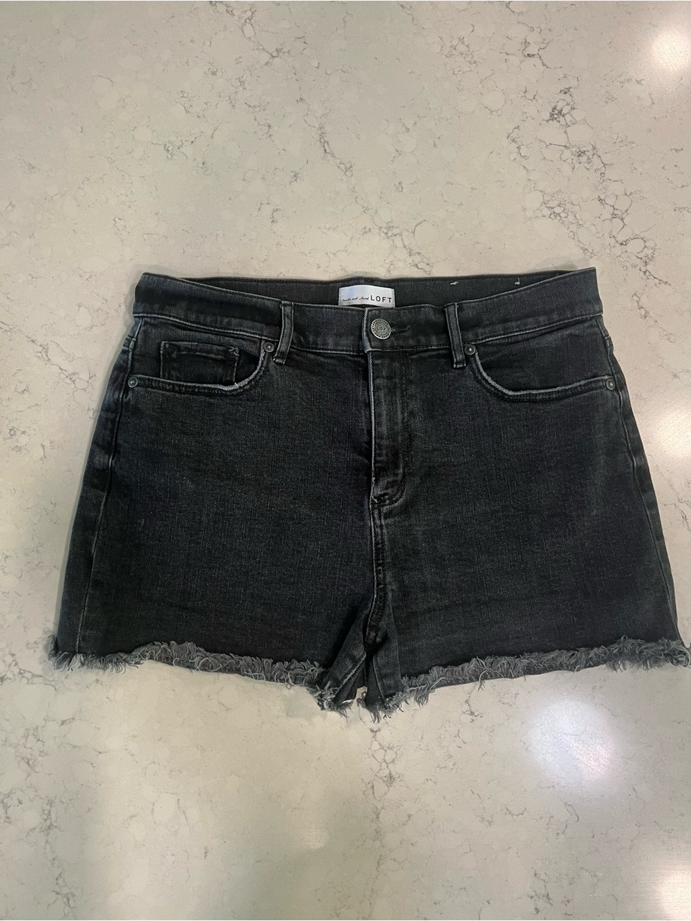LOFT Black Frayed Hem Denim Shorts